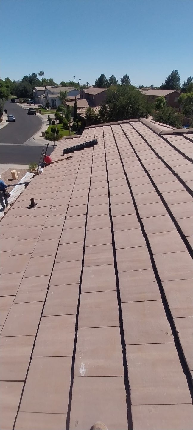 Completed flat concrete tile roof in Gilbert AZ by Power Peak Roofing