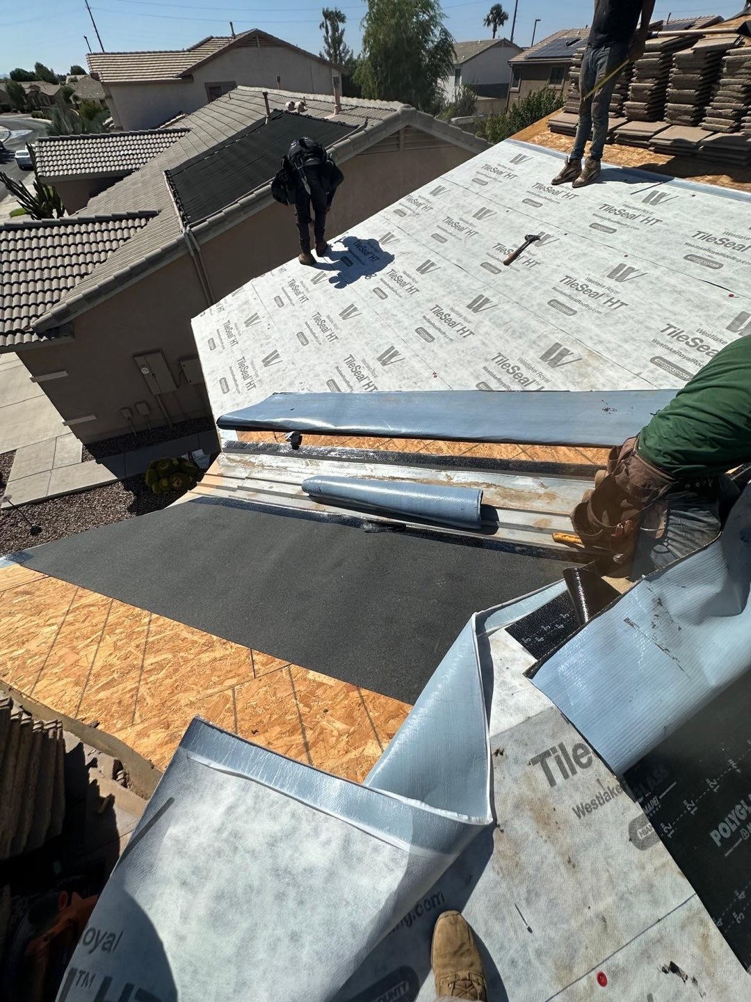 New valley metal and TileSeal HT underlayment on tile roof