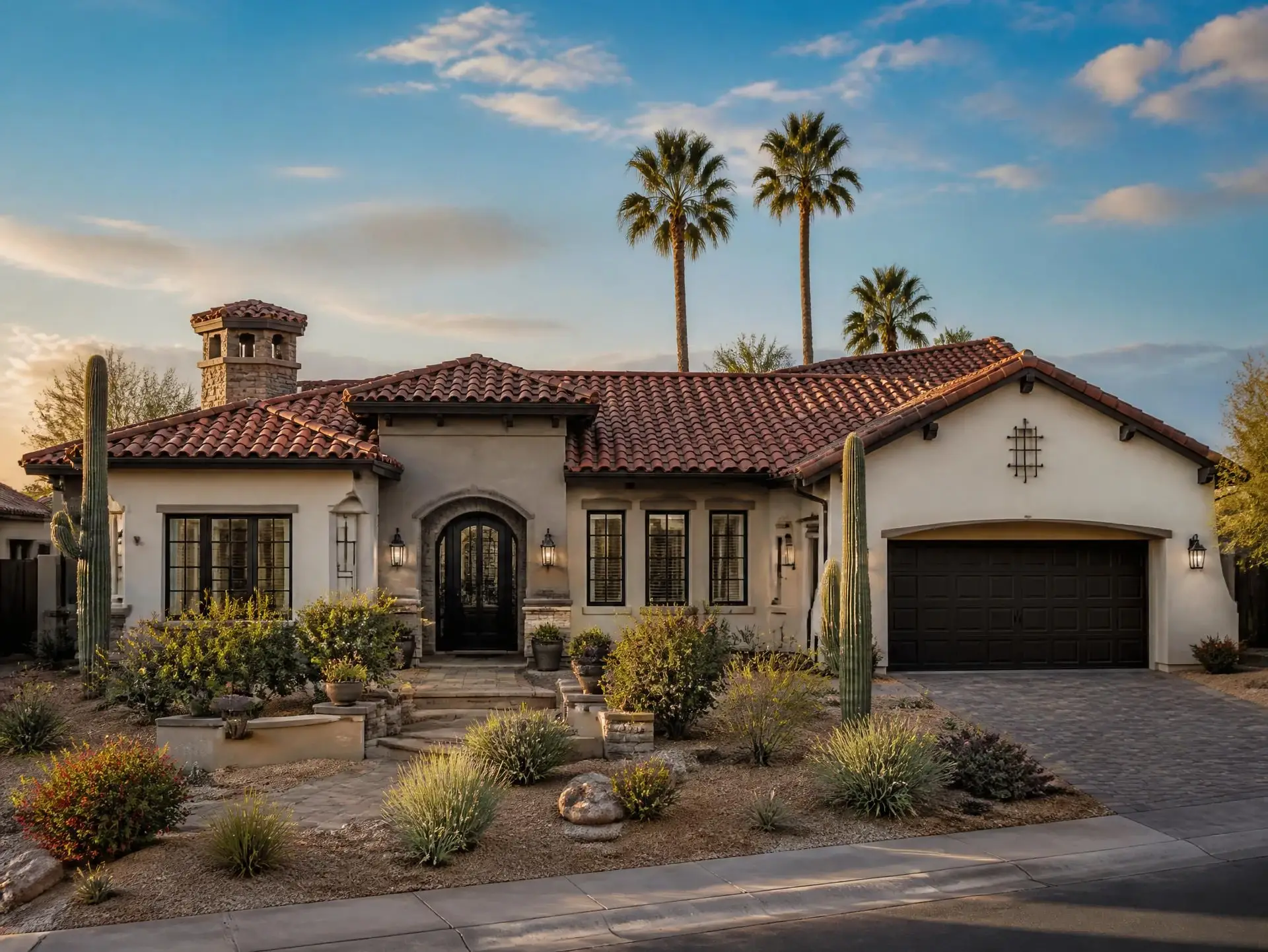 Modern Arizona home with new tile roof installed by Power Peak Roofing in Chandler, AZ